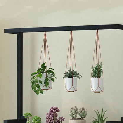 3 Tier Black Plant Stand With Hanging Basket Indoor Display Plant Rack Metal Shelves for Flower Pot Home Application Decor