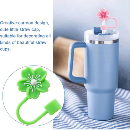 4PCS Flower Silicone Straw Cover Cap for Stanley Cup,Straw Topper 10mm 0.4in Dust-Proof Reusable Straw Tips Lids,Straw Tip Cover