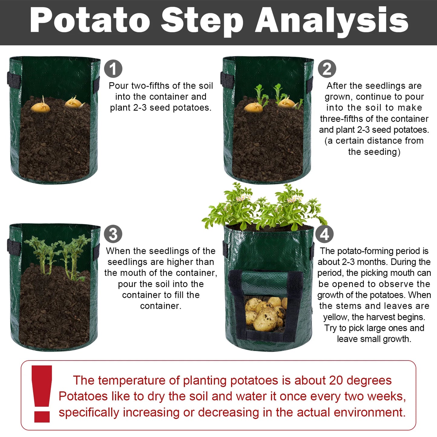 Potatoes Grow Bags 3/5/10 Gallon Gardening Plant Growing Bags for Potato Tomato Carrot & Other Vegetable Planter Container