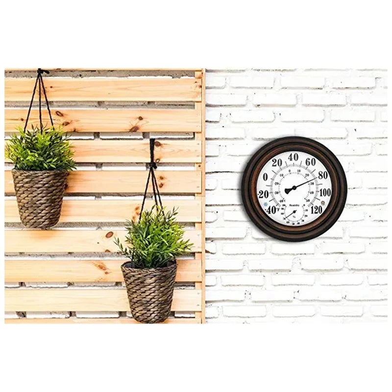 20Cm Antique Indoor Outdoor Thermometer Hygrometer Temperature Humidity Meter Wall Clock Thermometer For Home Decor Easy Install