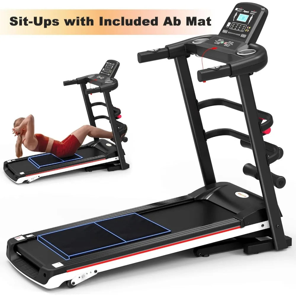 Treadmill Bundle | Electric Folding Incline Treadmill with Auto/Manual Incline, Sit Ups Rack/Strap & Ab Mat, Dumb Bells