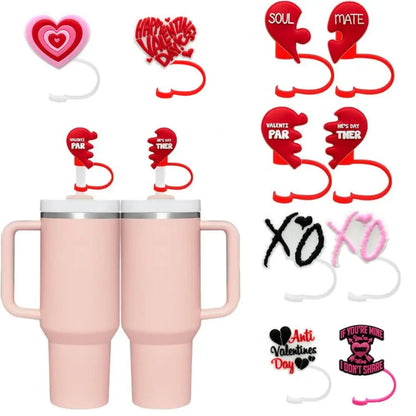 5Pcs Straw Covers Cap for Stanley Cup Silicone Heart Straw Cover Cap Valentine's Day Drinking Straw Tips Covers for 6-8 mm Straw