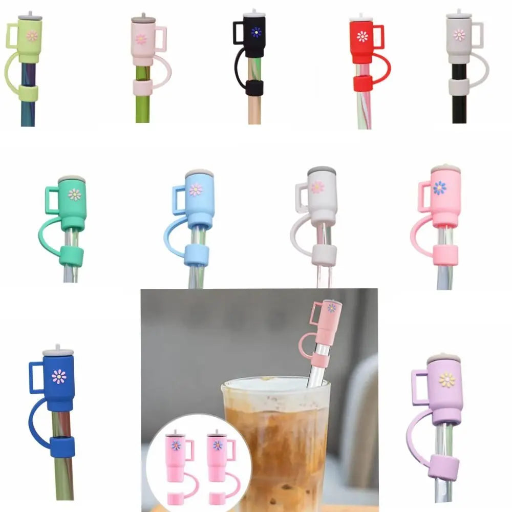 2pcs Cup-shaped Stanley Cup Straw Topper Creative Multi-color Silicone Stanley Straw Cover Dust-proof Hygienic Kids