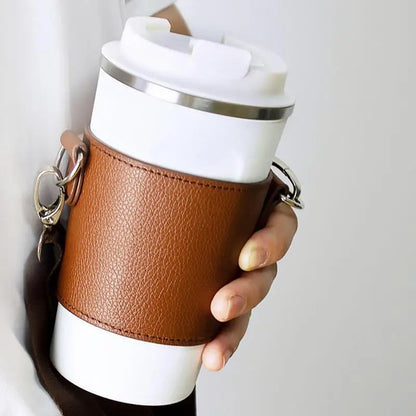 New Leather Tumbler Sleeve With Shoulder Strap