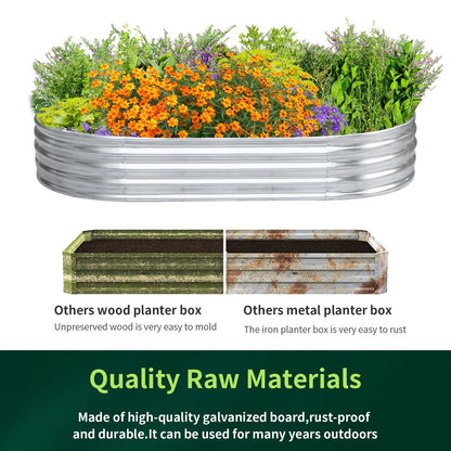 6x3x1ft Galvanized Garden Bed Outdoor Elevated Raised Garden Bed Vegetables Flowers Steel Planter Box Oval Raised Bed Kit Silver