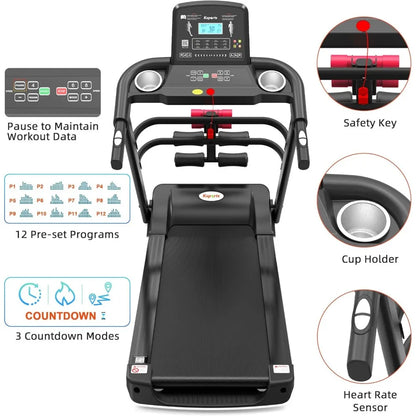 Treadmill Bundle | Electric Folding Incline Treadmill with Auto/Manual Incline, Sit Ups Rack/Strap & Ab Mat, Dumb Bells