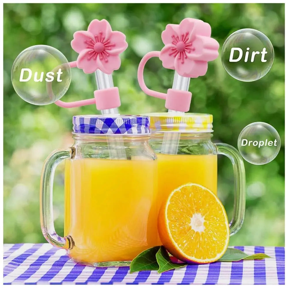 1Pcs Begonia Flower Straw Cover Cap 10mm Silicone Straw Tips Lids Reusable Dust-Proof Straw Topper for Stanley Cup Party Decor