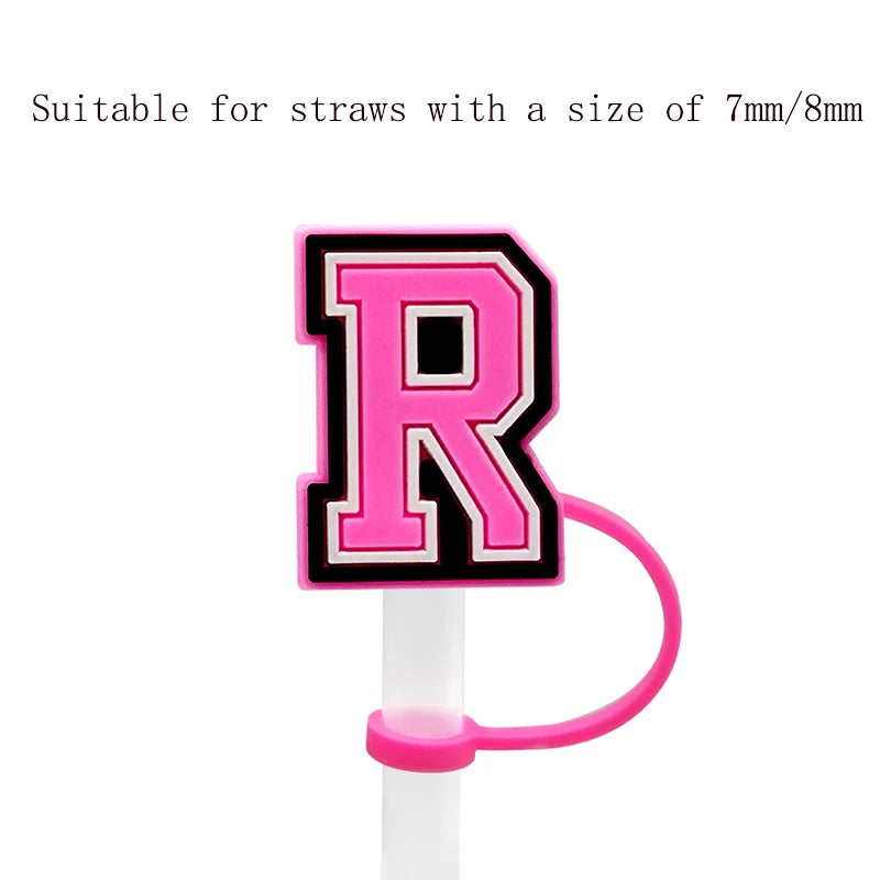 8pcs Pink Letter Straw Head Reusable Silicone Dust Cover Straw Cap Suitable for 7-8mm Straws, Party Decoration Small Gifts