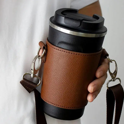 New Leather Tumbler Sleeve With Shoulder Strap