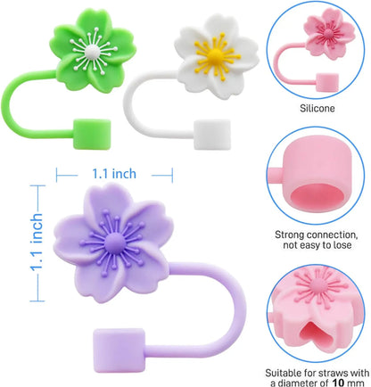 4PCS Flower Silicone Straw Cover Cap for Stanley Cup,Straw Topper 10mm 0.4in Dust-Proof Reusable Straw Tips Lids,Straw Tip Cover