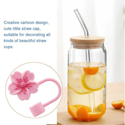 1Pcs Begonia Flower Straw Cover Cap 10mm Silicone Straw Tips Lids Reusable Dust-Proof Straw Topper for Stanley Cup Party Decor