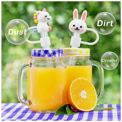 Animals Straw Tips Cover Reusable Straw Toppers Dust-Proof Straw Protector Cover Plugs for Tumblers and Stanley