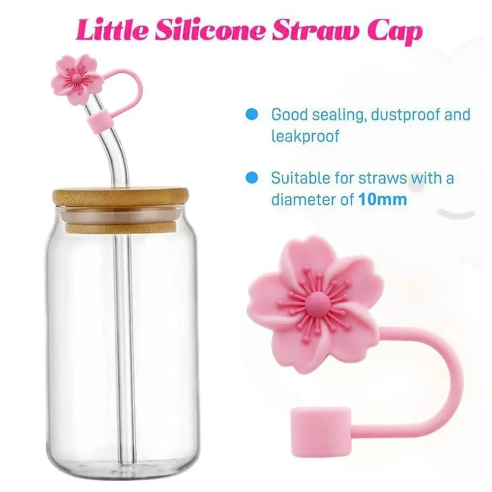 1Pcs Begonia Flower Straw Cover Cap 10mm Silicone Straw Tips Lids Reusable Dust-Proof Straw Topper for Stanley Cup Party Decor