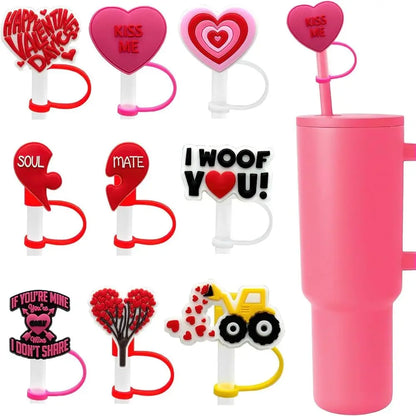 5Pcs Straw Covers Cap for Stanley Cup Silicone Heart Straw Cover Cap Valentine's Day Drinking Straw Tips Covers for 6-8 mm Straw