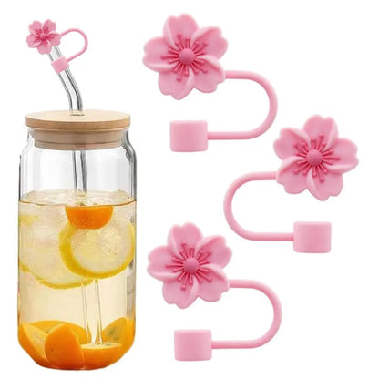 1Pcs Begonia Flower Straw Cover Cap 10mm Silicone Straw Tips Lids Reusable Dust-Proof Straw Topper for Stanley Cup Party Decor