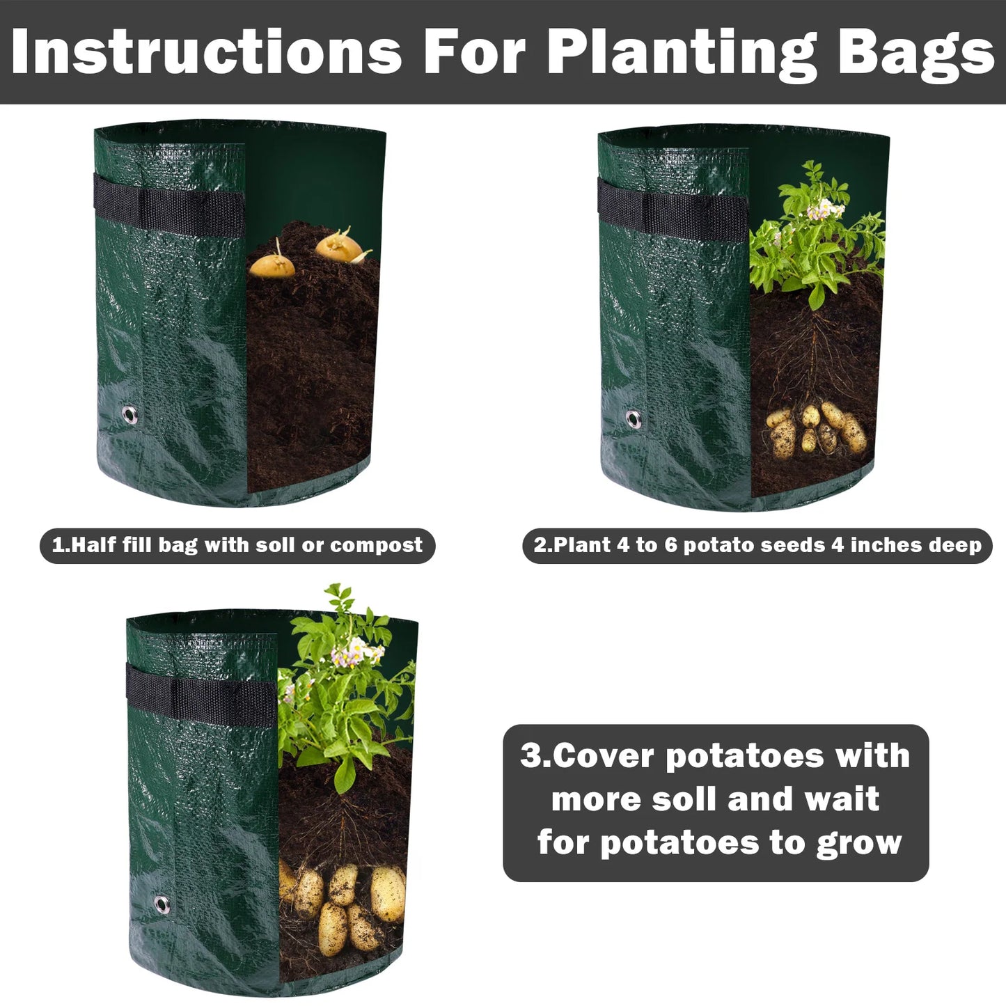 Potatoes Grow Bags 3/5/10 Gallon Gardening Plant Growing Bags for Potato Tomato Carrot & Other Vegetable Planter Container