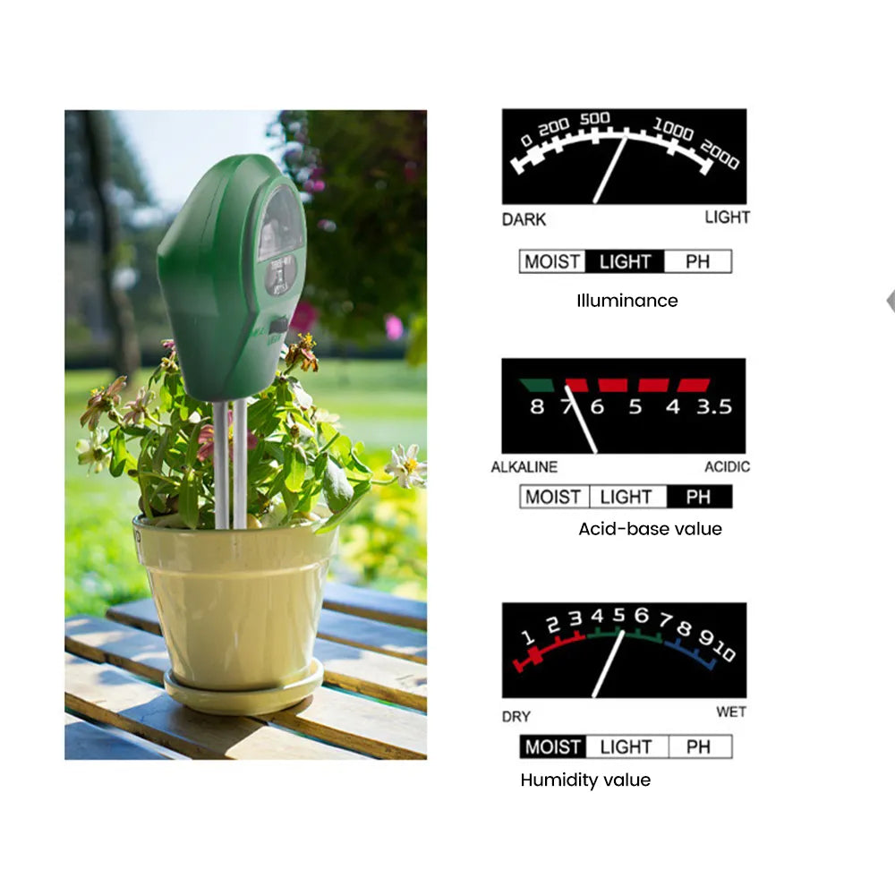 3 IN 1 Soil PH Meter Sunlight PH Tester Garden Flowers Moisture Sensor Meter Plants Acidity Humidity PH Monitor Testing Tools