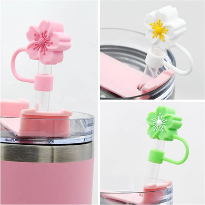 4PCS Flower Silicone Straw Cover Cap for Stanley Cup,Straw Topper 10mm 0.4in Dust-Proof Reusable Straw Tips Lids,Straw Tip Cover