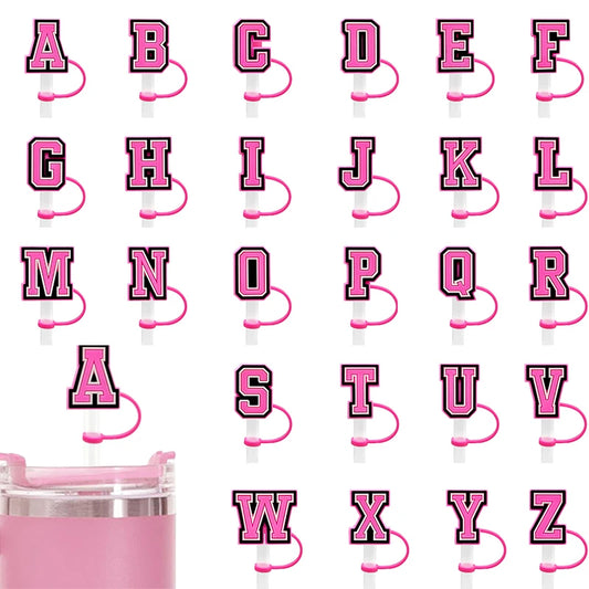 8pcs Pink Letter Straw Head Reusable Silicone Dust Cover Straw Cap Suitable for 7-8mm Straws, Party Decoration Small Gifts