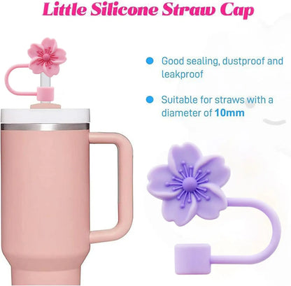 4PCS Flower Silicone Straw Cover Cap for Stanley Cup,Straw Topper 10mm 0.4in Dust-Proof Reusable Straw Tips Lids,Straw Tip Cover