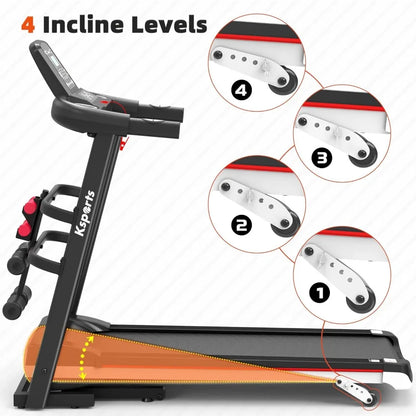 Treadmill Bundle | Electric Folding Incline Treadmill with Auto/Manual Incline, Sit Ups Rack/Strap & Ab Mat, Dumb Bells