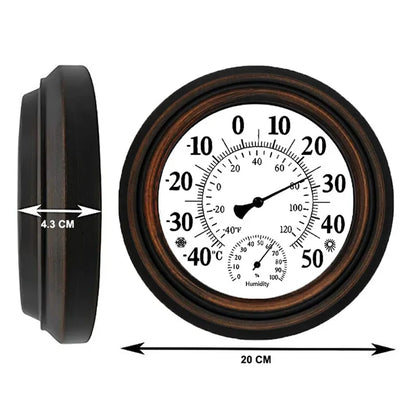 20Cm Antique Indoor Outdoor Thermometer Hygrometer Temperature Humidity Meter Wall Clock Thermometer For Home Decor Easy Install