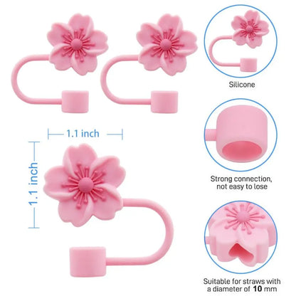 1Pcs Begonia Flower Straw Cover Cap 10mm Silicone Straw Tips Lids Reusable Dust-Proof Straw Topper for Stanley Cup Party Decor