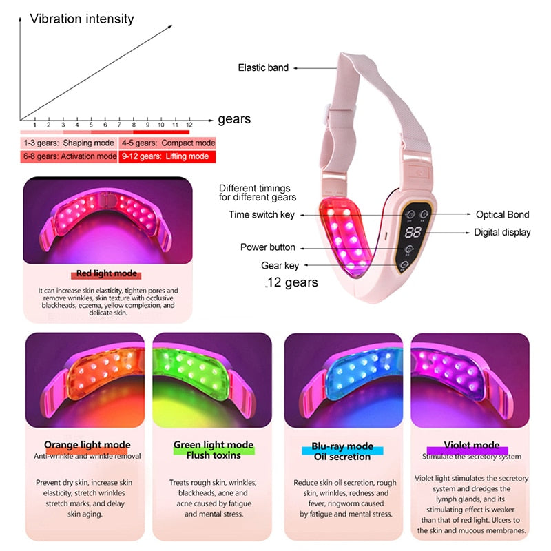 LED Photon Therapy Facial Lifting and Massaging Device